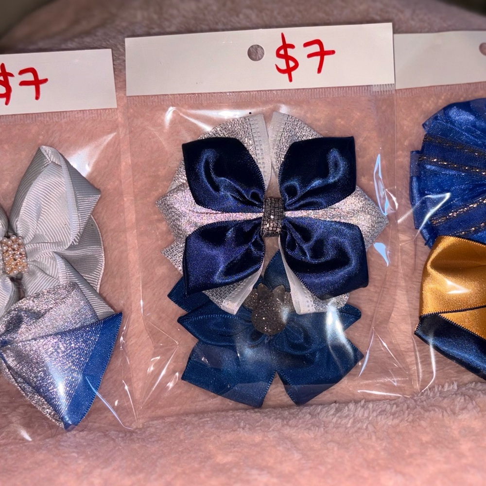 Elegant Blue and Silver Hair Bow Set